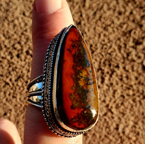 New Moroccan Seam Agate 925 Silver Ring. Size 8 - Picture 6 of 12